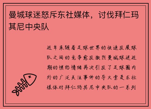 曼城球迷怒斥东社媒体，讨伐拜仁玛其尼中央队